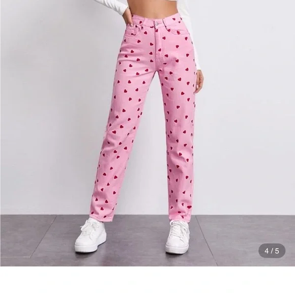 SHEIN Pink Heart High Rise Jeans - Picture 1 of 13